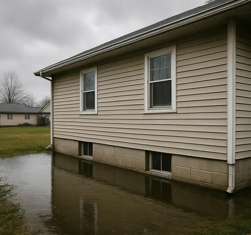House surrounded by standing water